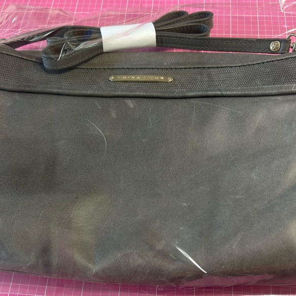 TRINA TURK Gray Leather Clutch with Fold Over Design Shoulder Bag with Handle - Picture 15 of 15